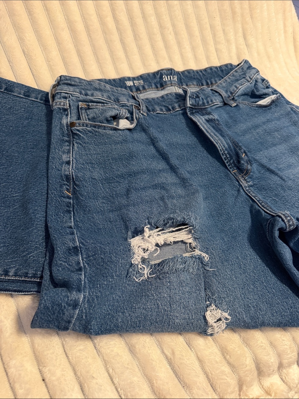🔴 a.n.a Women's Distressed Wide Leg Jeans in Blue